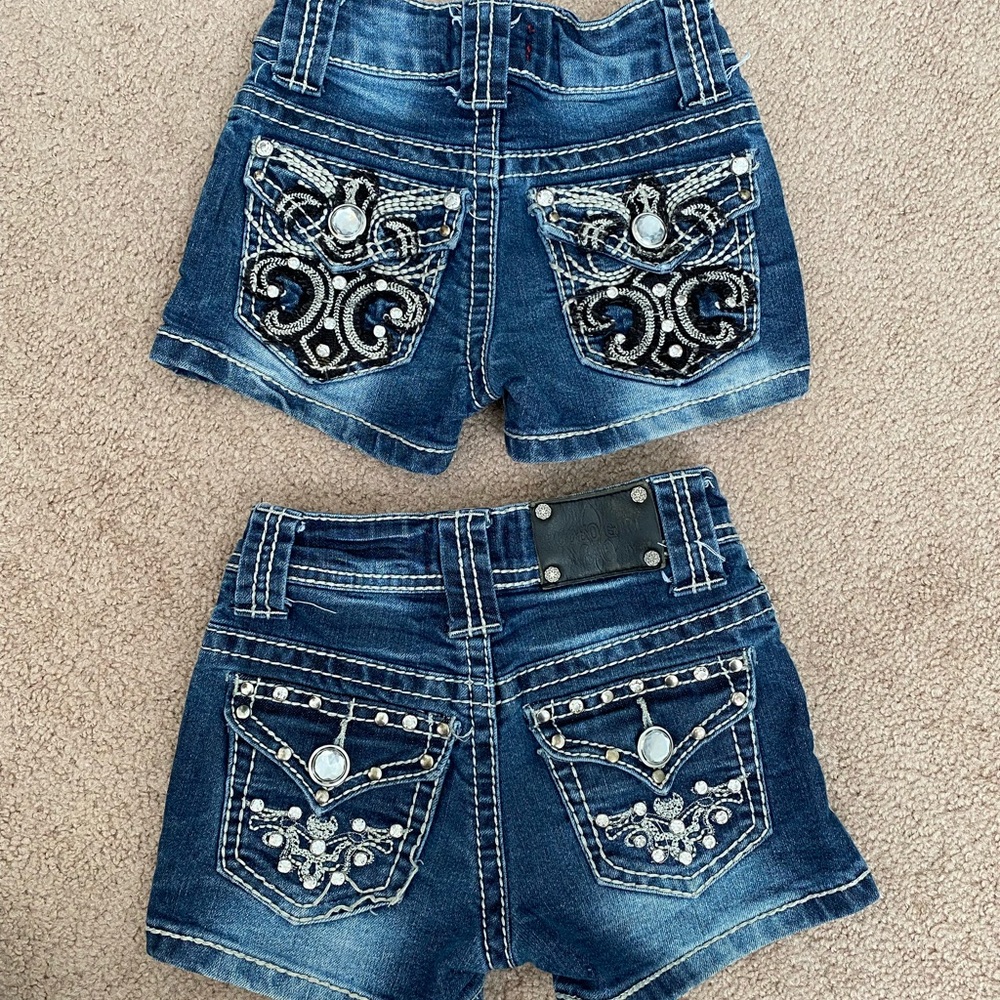 Lot of 2 girls red ranch rhinestone denim shorts 6
